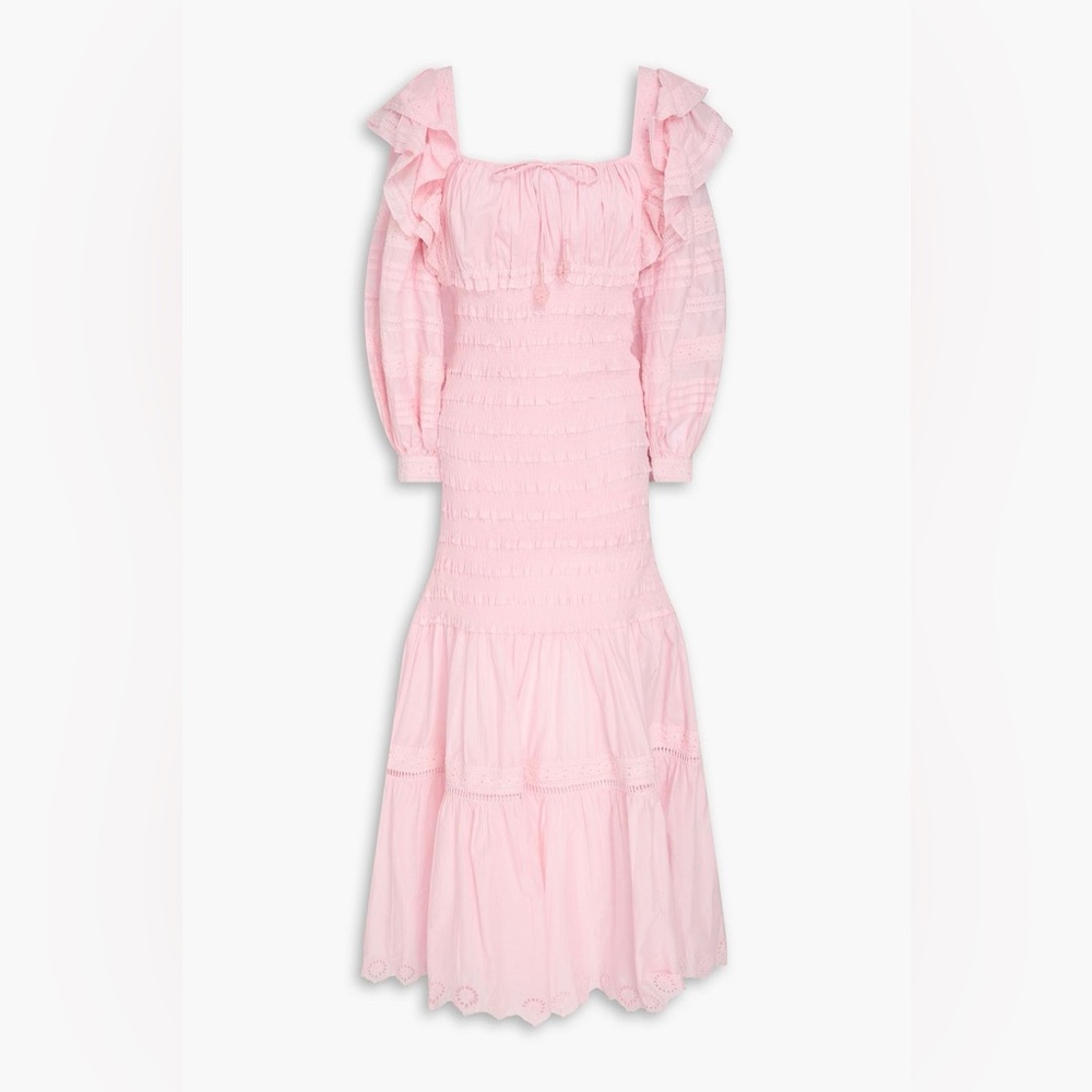 FARM RIO ruffled broderie anglaise cotton midi dress size small - Picture 2 of 14